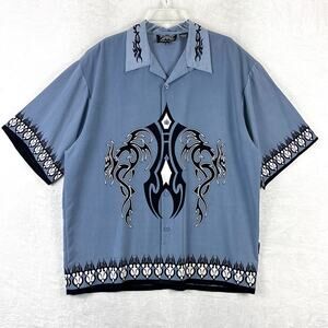 VTG Dragonfly Roadhouse Shirt Mens XXL Black Blue Tribal Rockabilly Bowling Y2K